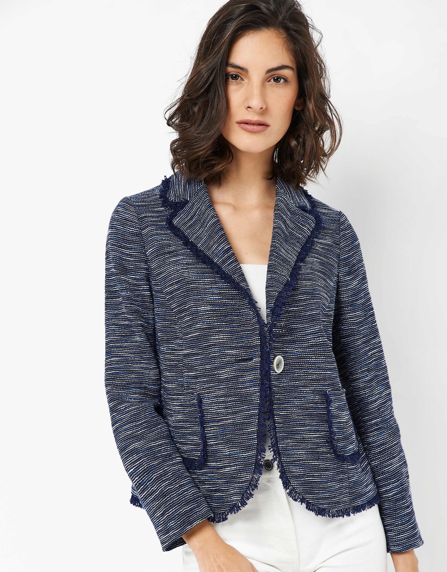 Short blue jacket with frayed edges