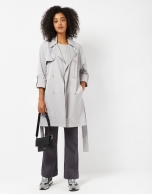 Light gray raincoat with double row of buttons