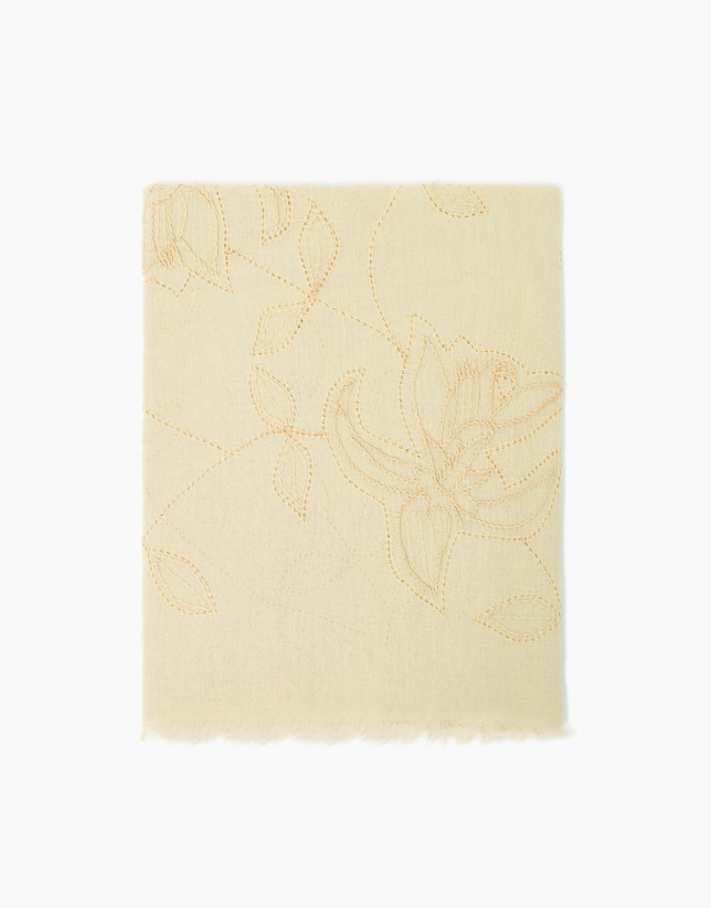 Fular algod&oacute;n amarillo con bordado