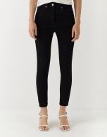 Five-pocket black denim trousers