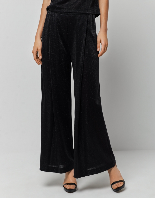 Pantal&oacute;n palazzo punto brillo negro