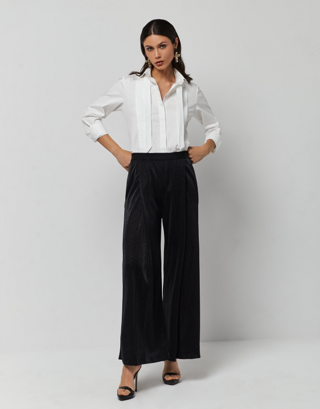 Pantal&oacute;n palazzo punto brillo negro