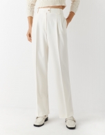 Light beige crepe pants with Swiss embroidery