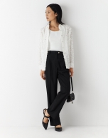 Black straight crepe pants with darts
