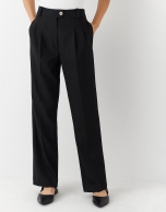 Black straight crepe pants with darts