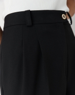 Black straight crepe pants with darts