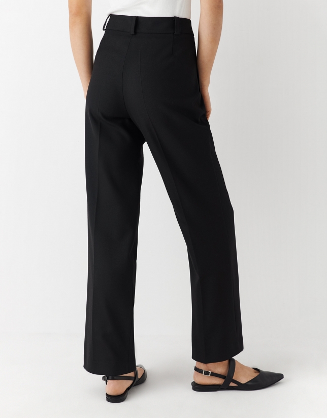 Black straight crepe pants with darts