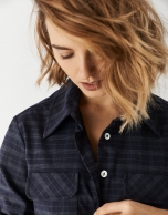 Blue and gray shirt checked with flap pockets