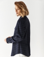 Blue and gray shirt checked with flap pockets