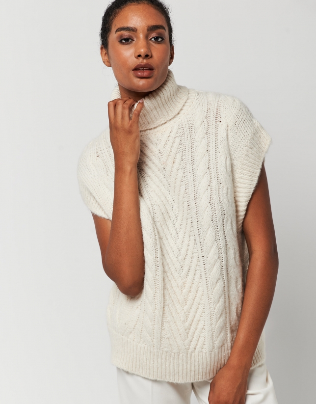 Beige knit vest with turtleneck