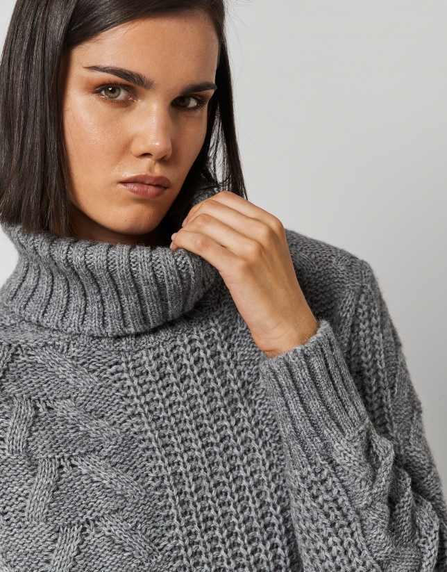 Gray thick knit sweater dress