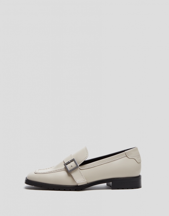 Beige leather moccasins