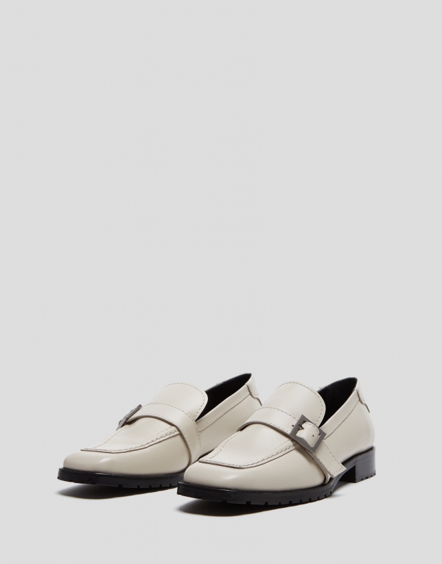 Beige leather moccasins