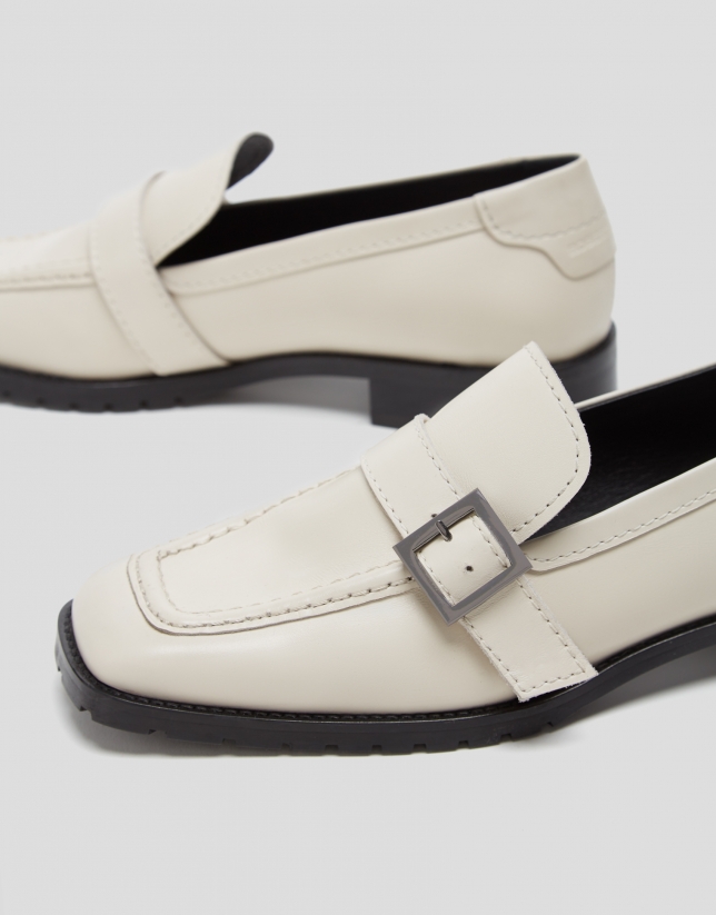 Beige leather moccasins