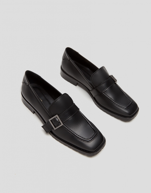 Black leather moccasins