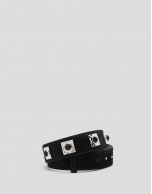 Black leather belt with decorative jet stones