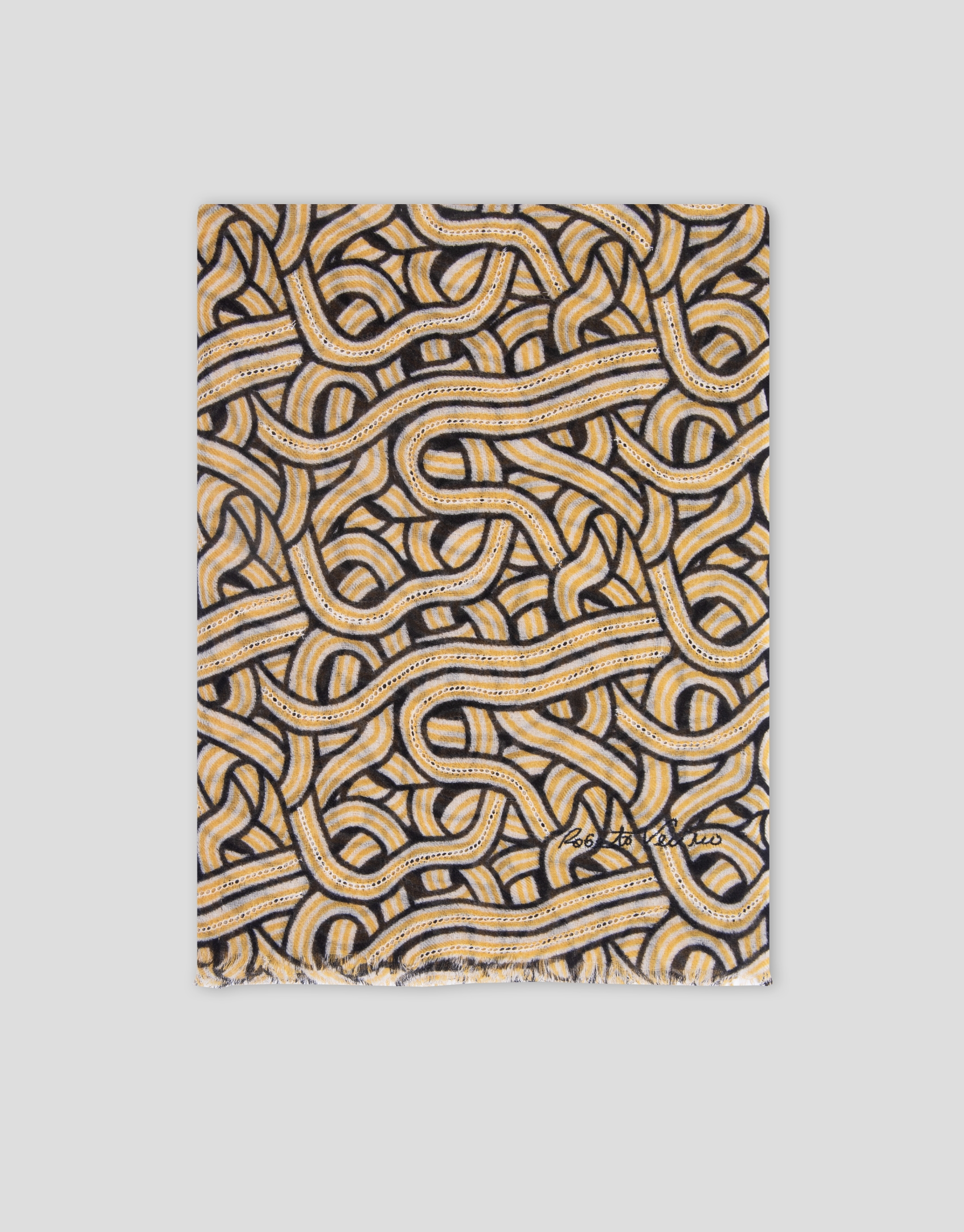 Yellow wool print foulard with openwork