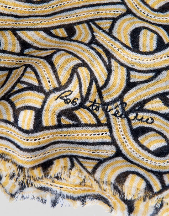 Yellow wool print foulard with openwork