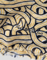 Yellow wool print foulard with openwork