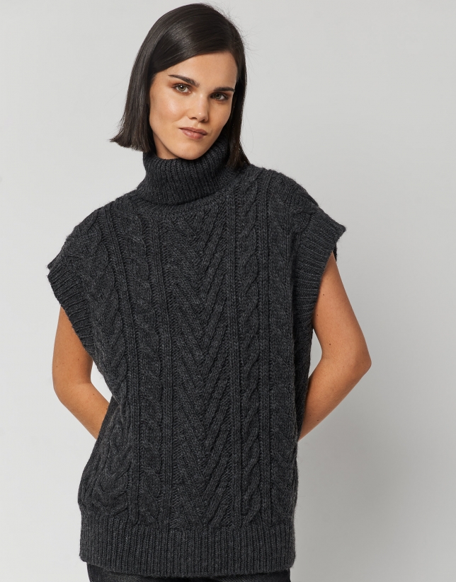 Dark grey knit vest with turtleneck