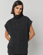 Dark grey knit vest with turtleneck