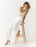 White denim wide pants with 4 pockets