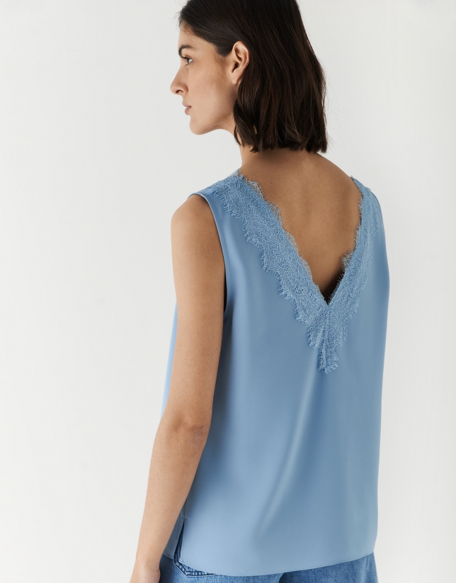 Light blue lace top with V-neck