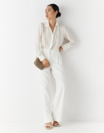 Beige crepe blouse with gathered shoulder