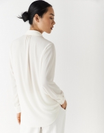 Beige crepe blouse with gathered shoulder