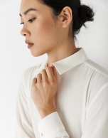 Beige crepe blouse with gathered shoulder