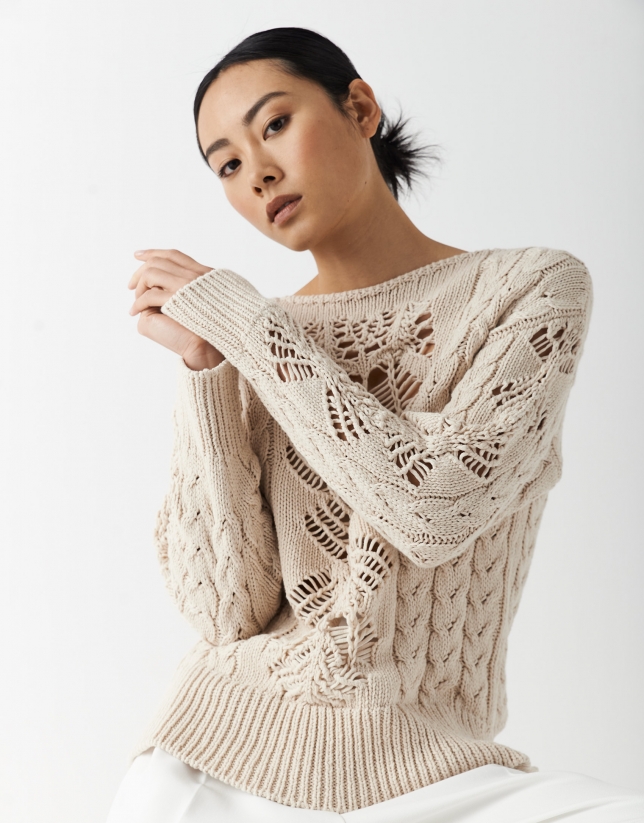 Jersey punto calado beige