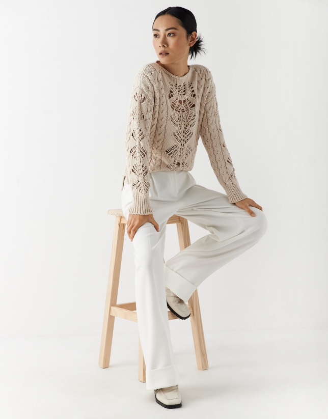 Jersey punto calado beige