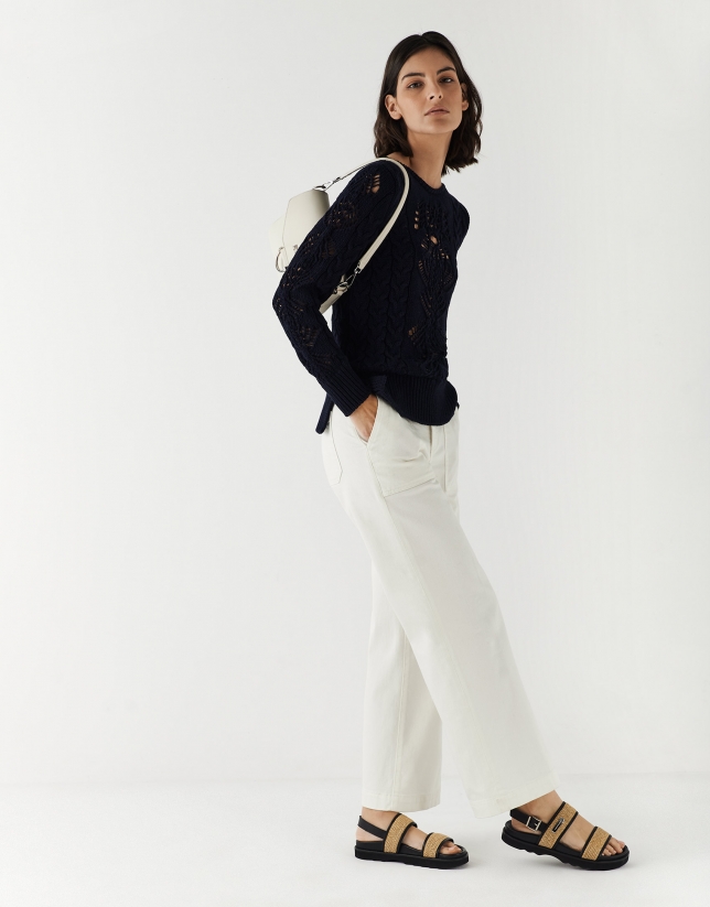Blue knit openwork sweater 