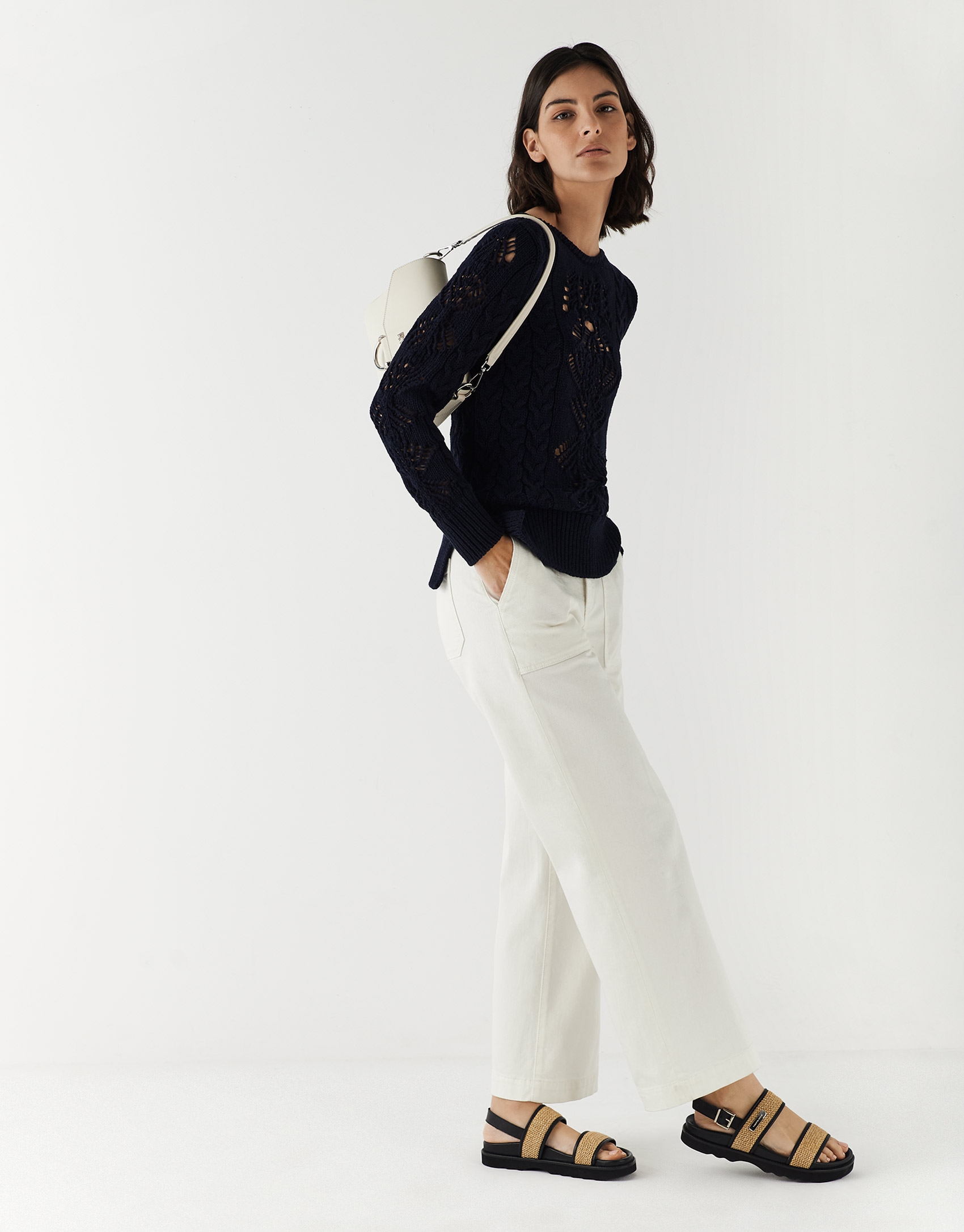 Blue knit openwork sweater 