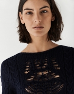 Blue knit openwork sweater 