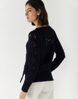 Blue knit openwork sweater 