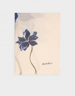 Fular modal/lino blanco estampado flores azules