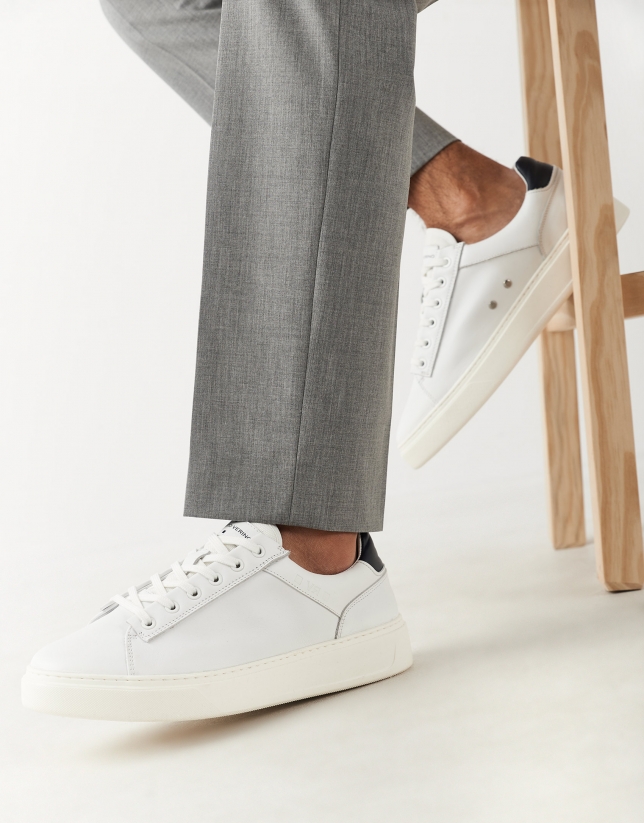 White trainers with blue heel