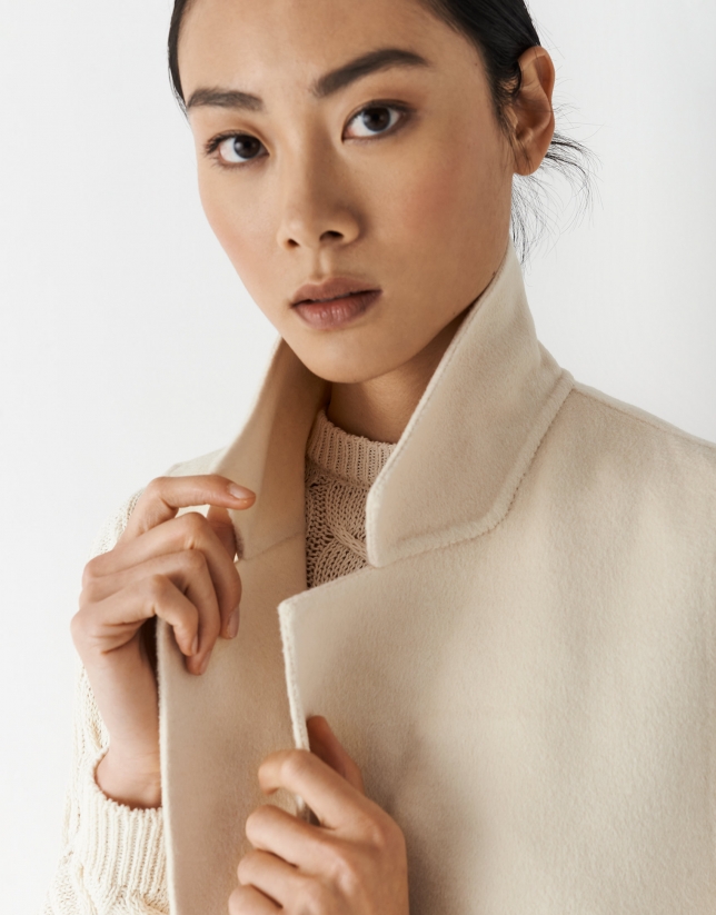 Long beige vest with lapels