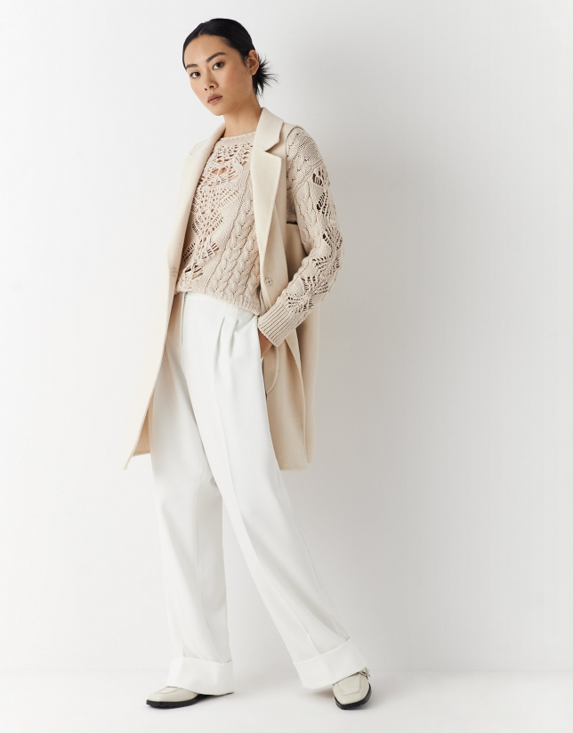 Long beige vest with lapels