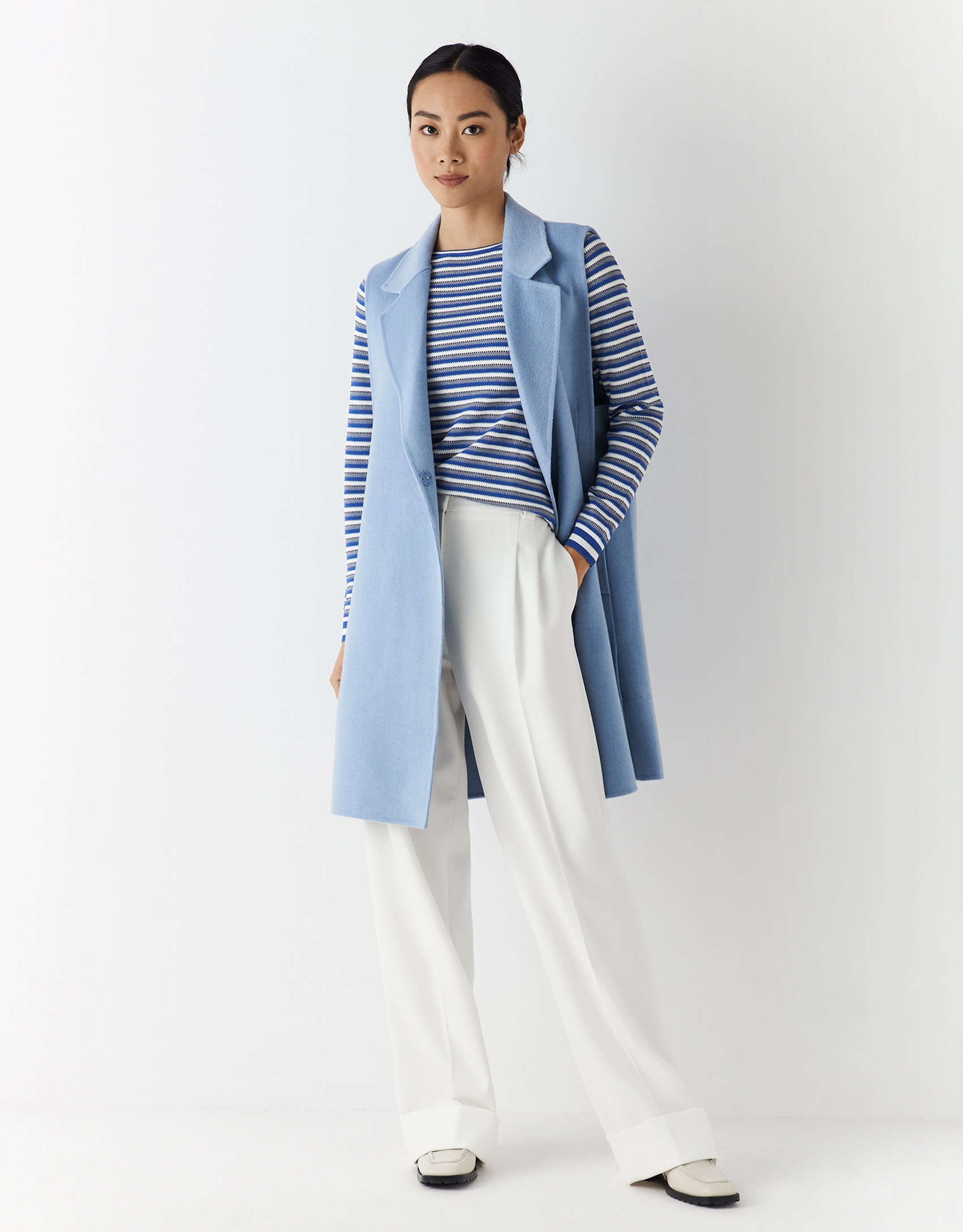 Long blue vest with lapels