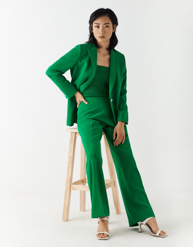 Green crepe pants