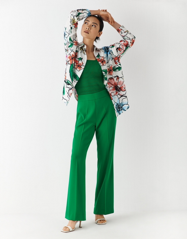 Green crepe pants