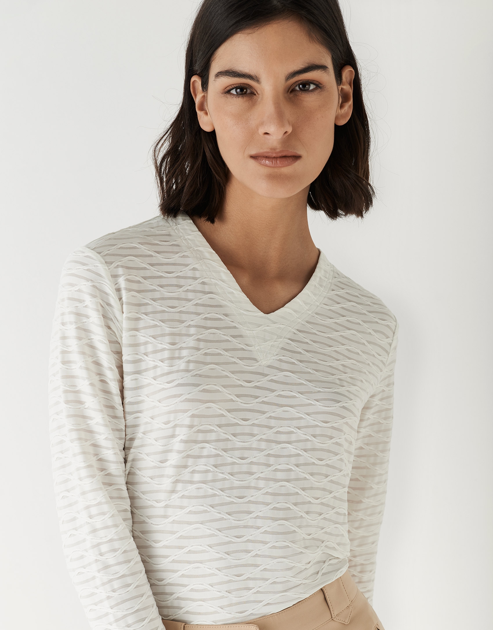 White cloqu&eacute; knit top
