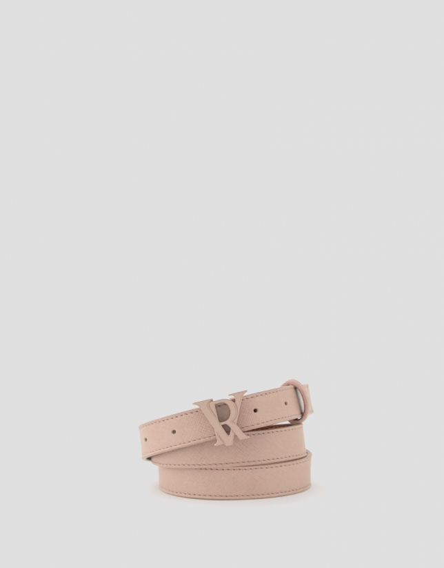 Cintur&oacute;n estrecho piel beige con hebilla esmaltada RV