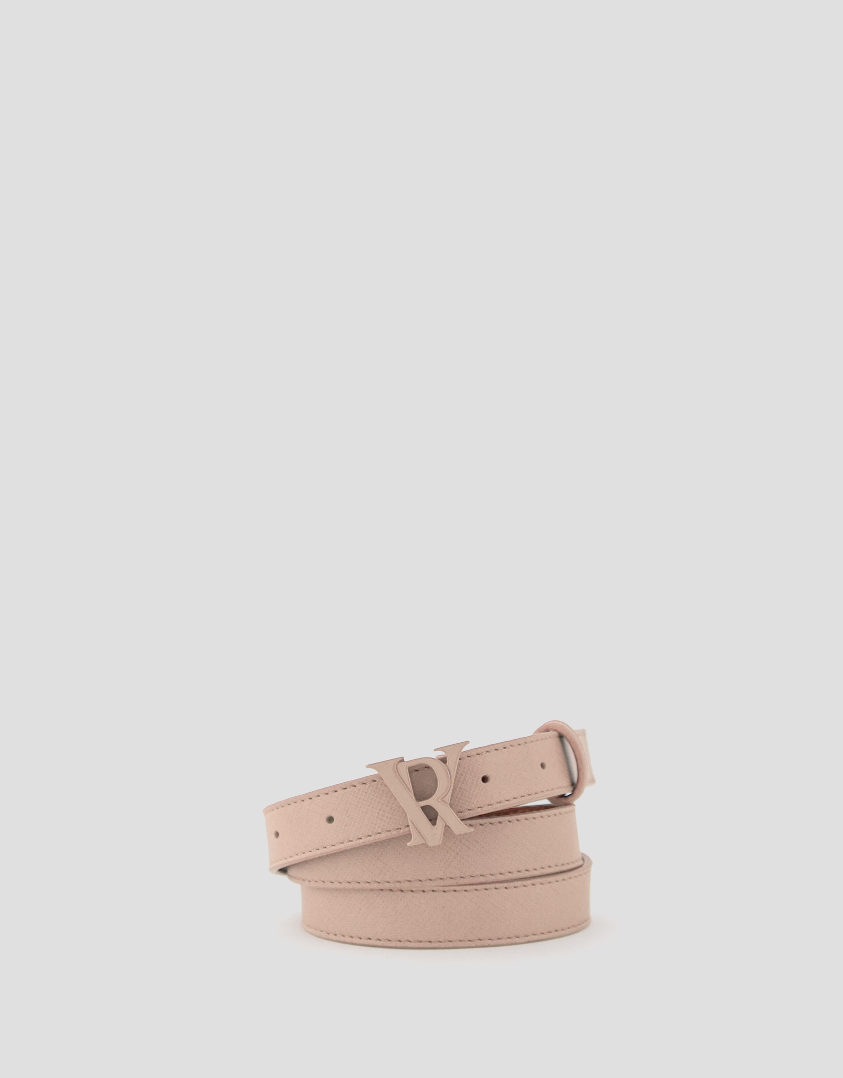 Cintur&oacute;n estrecho piel beige con hebilla esmaltada RV