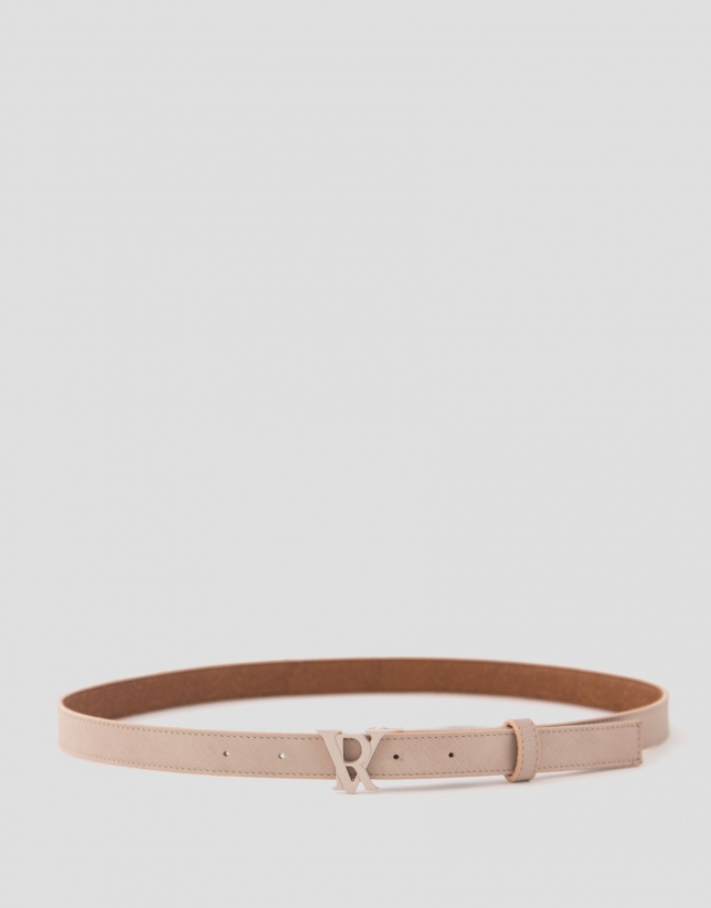 Cintur&oacute;n estrecho piel beige con hebilla esmaltada RV