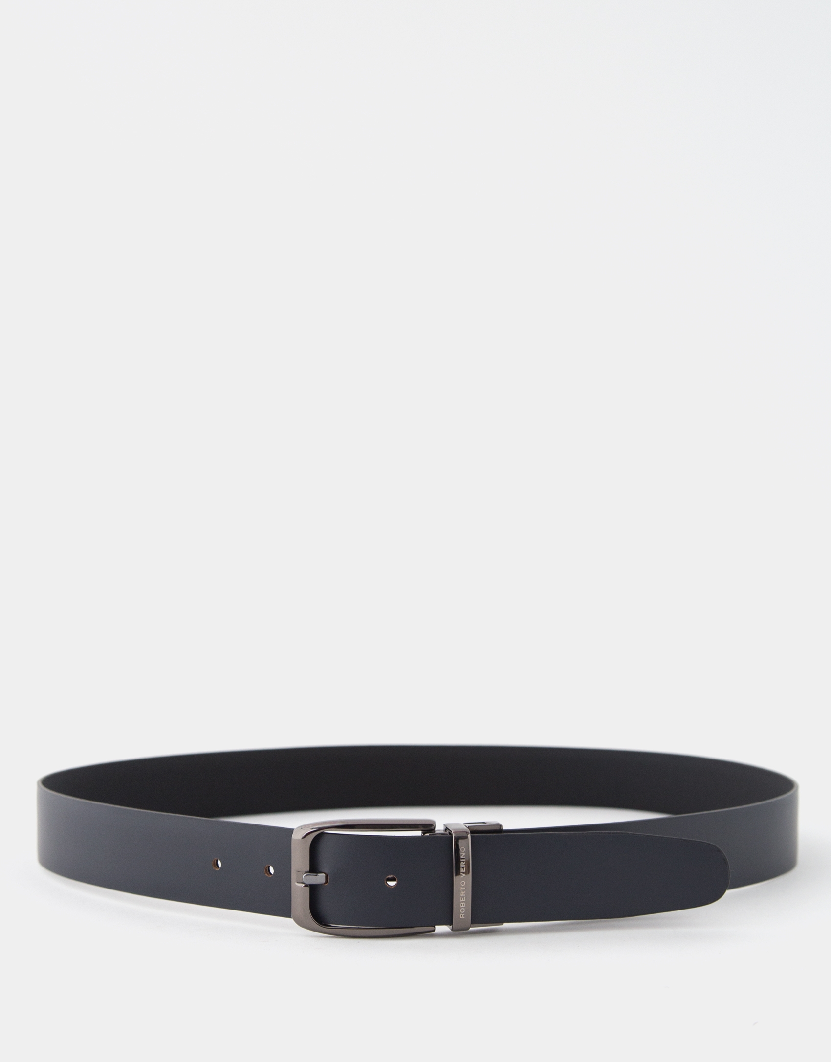 Reversible black and navy blue textured leather belt