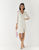 Beige crepe dress with V-neck