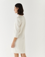 Beige crepe dress with V-neck